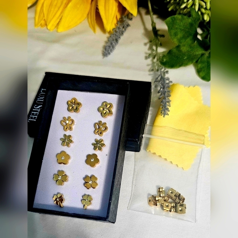 6 Pairs/Box Stainless Steel Stud Earrings New